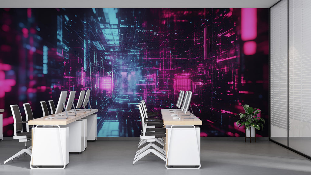 3D High-Tech Cyberpunk Wallpaper / Futuristic Cyberpunk Wall Mural, Urban Cyberpunk City Wallpaper – 3D Sci-Fi Wall Mural