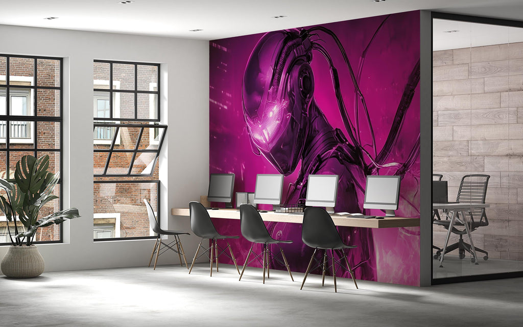 Cyberpunk 3D Wallpaper / 3D Sci-Fi Wallpaper / Futuristic Neon Wall Mural / High-Tech Cyberpunk Mural