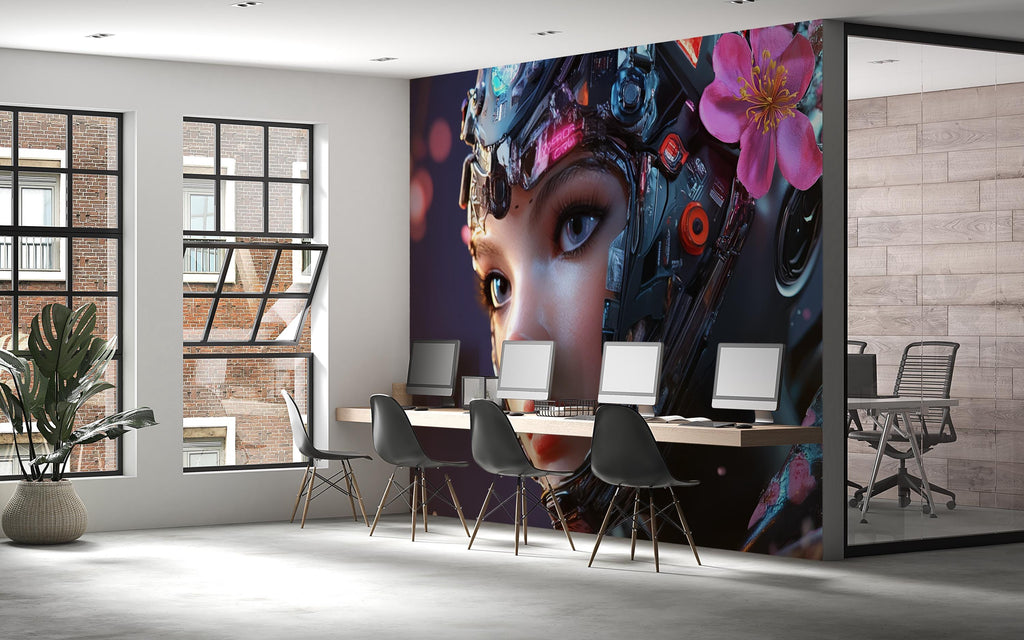 Cyberpunk Girl 3D Wallpaper / Gaming Wallpaper / IT Office Wallpaper / Cyberpunk Warrior Wallpaper / Cyberpunk 3D Art