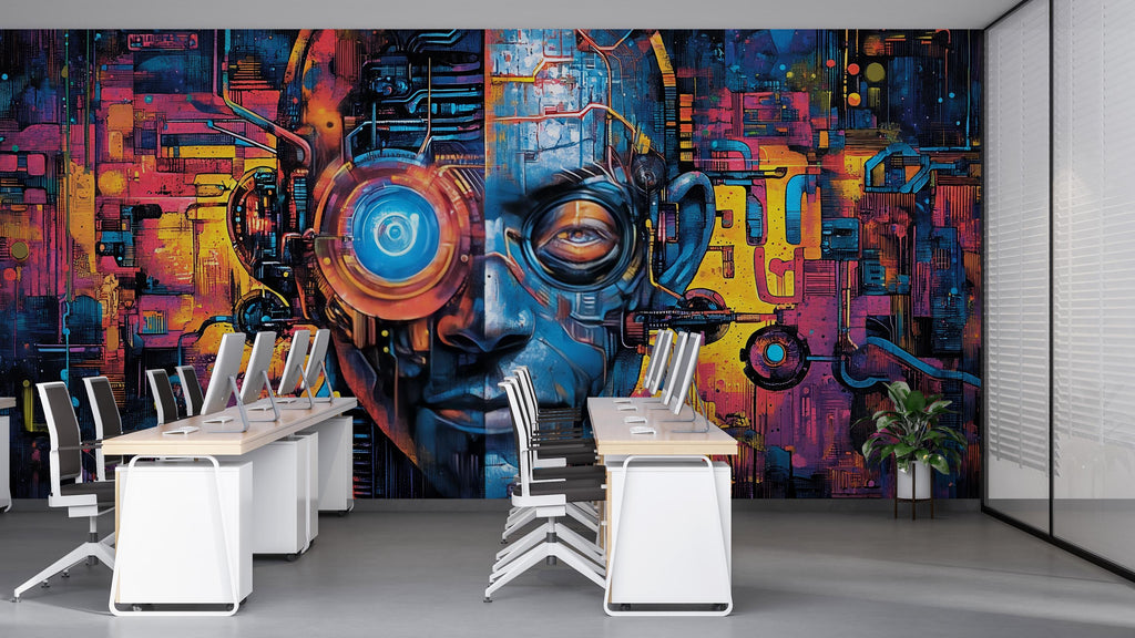 Cyberpunk 3D Wallpaper / Gaming Wallpaper / IT Office Cyberpunk Wallpaper / Cyberpunk Wallpaper / Cyberpunk Art / High-Tech Cyberpunk Mural