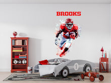 Load image into Gallery viewer, Personalized Football Player Decal / Custom Name Sports Wall Sticker / Football Wall Art for Boys Room / Athlete Wall Decor / Peel and Stick