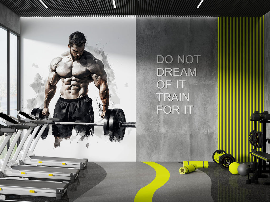 Personalized Gym Wallpaper / Custom Name Fitness Wall Mural / Workout Motivation Wall Art / Home Gym Decor / Peel and Stick Gym Decal