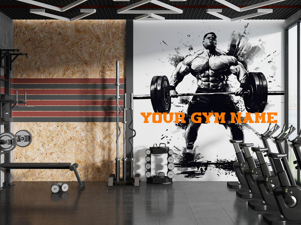 Custom Gym Wallpaper / Personalized Fitness Wall Mural / Home Gym Wall Art / Workout Motivation Decal / Peel and Stick Gym Decor