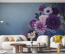 Load image into Gallery viewer, Luxurious Moody Floral Wall Art – Wisteria, Dahlia &amp; Gardenia Print, Romantic Dark Flower Tapestry, Elegant Botanical Home Decor Mural 693RS