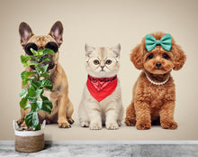 Load image into Gallery viewer, Grooming Salon Pet Trio Watercolor Print – French Bulldog, Kitten, and Poodle Art, Stylish Animal Wall Decor, Chic Pet Portrait Decor 694RS