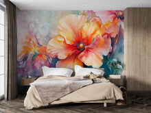 Load image into Gallery viewer, Bold Watercolor Floral Wall Mural – Colorful Flower Wallpaper for Bedroom or Living Room, Peel and Stick or Non-Woven Botanical Art