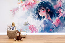Load image into Gallery viewer, Anime Girl Wall Mural – Watercolor Manga-Style Wallpaper for Bedroom or Kids Room, Soft Pastel Peel and Stick or Non-Woven Art