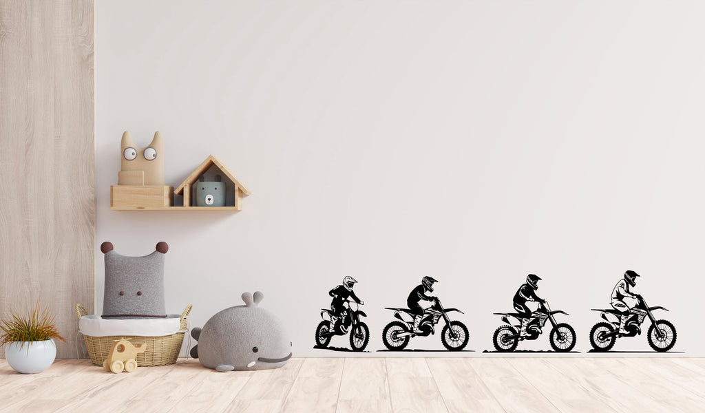 Set of 4- Racing Motocross Wall Decal Dirt Bike Rider Wall Sticker Motorcycle Wall Decor Wall Stickers Nursery Bedroom Decor 665LU
