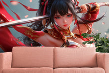 Load image into Gallery viewer, Anime Warrior Girl Wall Mural – Red Samurai-Inspired Manga Wallpaper for Bedroom or Game Room – Peel and Stick or Non-Woven
