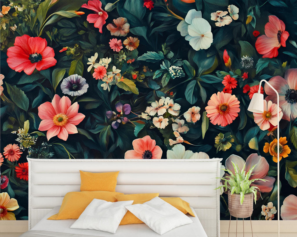 Botanical Wallpaper Mural / Leaf Wall Art for Bedroom / Peel and Stick Plant Wallpaper / Greenery Wall Decor / Removable Nature Mural