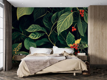 Load image into Gallery viewer, Green Botanical Wallpaper / Leaf Wall Mural Peel and Stick / Nature Inspired Wall Art / Removable Plant Wallpaper / Jungle Wall Decor