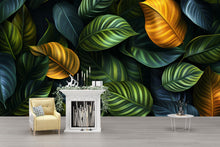 Load image into Gallery viewer, Green Botanical Wallpaper / Peel and Stick Leaf Wall Mural / Removable Plant Wall Art / Nature Bedroom Wallpaper / Jungle Foliage Decor