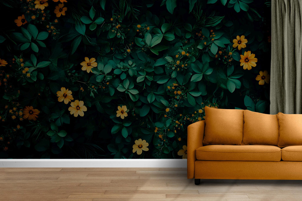 Green Botanical Wallpaper / Leaf Peel and Stick Wall Mural / Removable Nature Wall Art / Tropical Plant Wallpaper / Foliage Room Decor