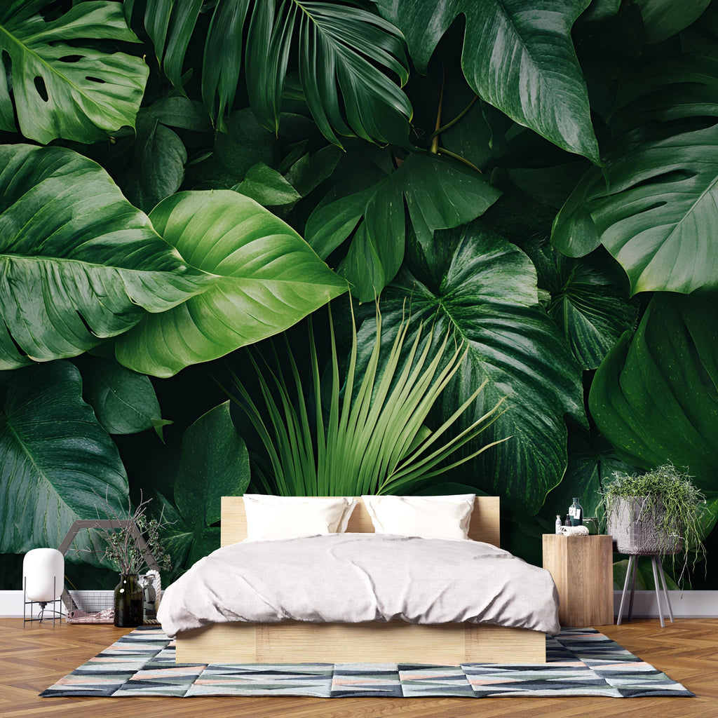 Green Botanical Wallpaper / Tropical Leaf Wall Mural / Peel and Stick Plant Wallpaper / Removable Jungle Wall Art / Nature Room Decor