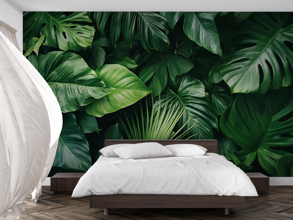 Green Botanical Wallpaper / Tropical Leaf Wall Mural / Peel and Stick Plant Wallpaper / Removable Jungle Wall Art / Nature Room Decor