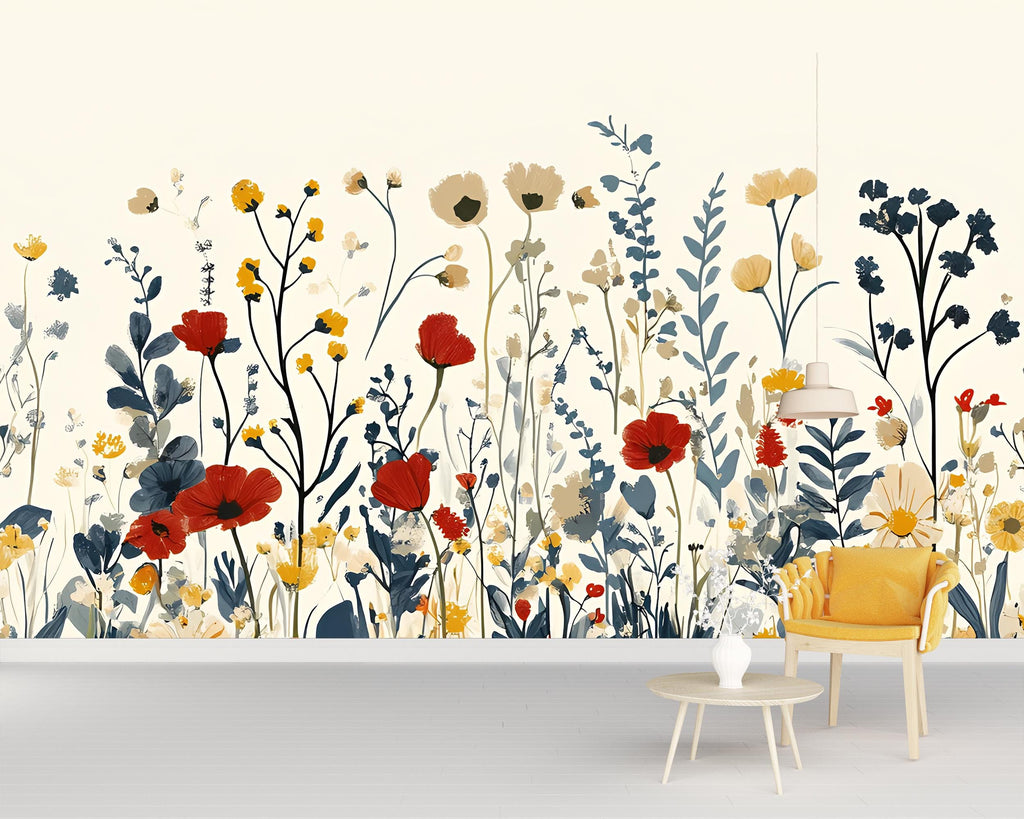 Watercolor Flower Wallpaper / Floral Peel and Stick Wall Mural / Removable Botanical Wall Art / Soft Pastel Bloom Wallpaper / Bedroom Wall