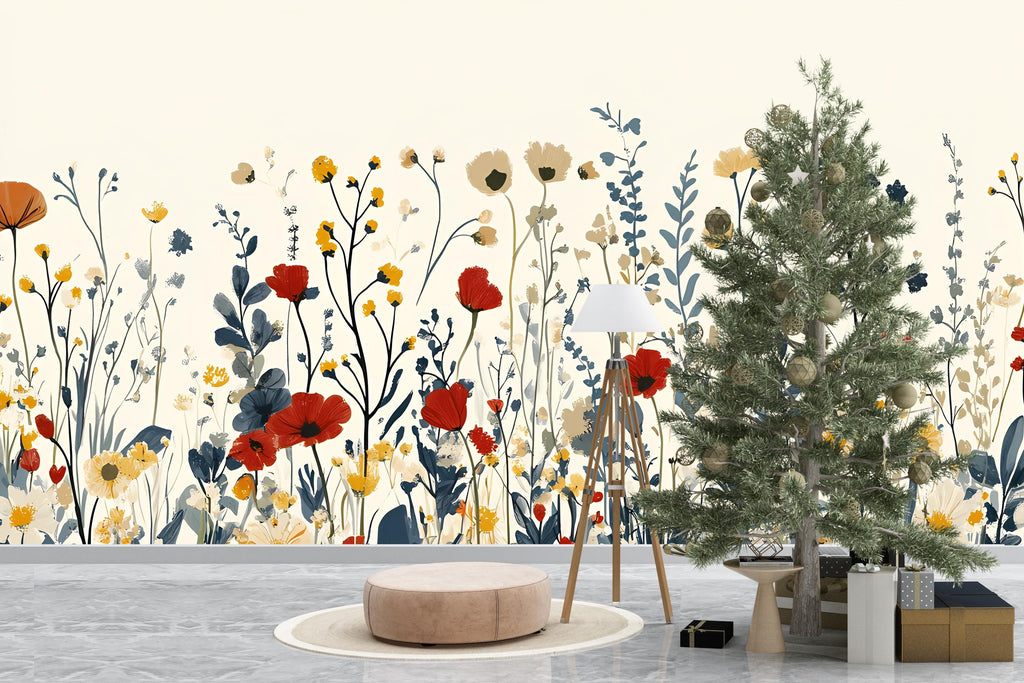 Watercolor Flower Wallpaper / Floral Peel and Stick Wall Mural / Removable Botanical Wall Art / Soft Pastel Bloom Wallpaper / Bedroom Wall