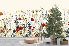 Load image into Gallery viewer, Watercolor Flower Wallpaper / Floral Peel and Stick Wall Mural / Removable Botanical Wall Art / Soft Pastel Bloom Wallpaper / Bedroom Wall