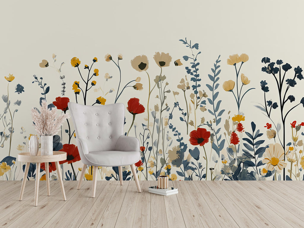 Watercolor Flower Wallpaper / Floral Peel and Stick Wall Mural / Removable Botanical Wall Art / Soft Pastel Bloom Wallpaper / Bedroom Wall