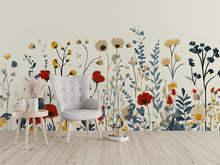 Load image into Gallery viewer, Watercolor Flower Wallpaper / Floral Peel and Stick Wall Mural / Removable Botanical Wall Art / Soft Pastel Bloom Wallpaper / Bedroom Wall