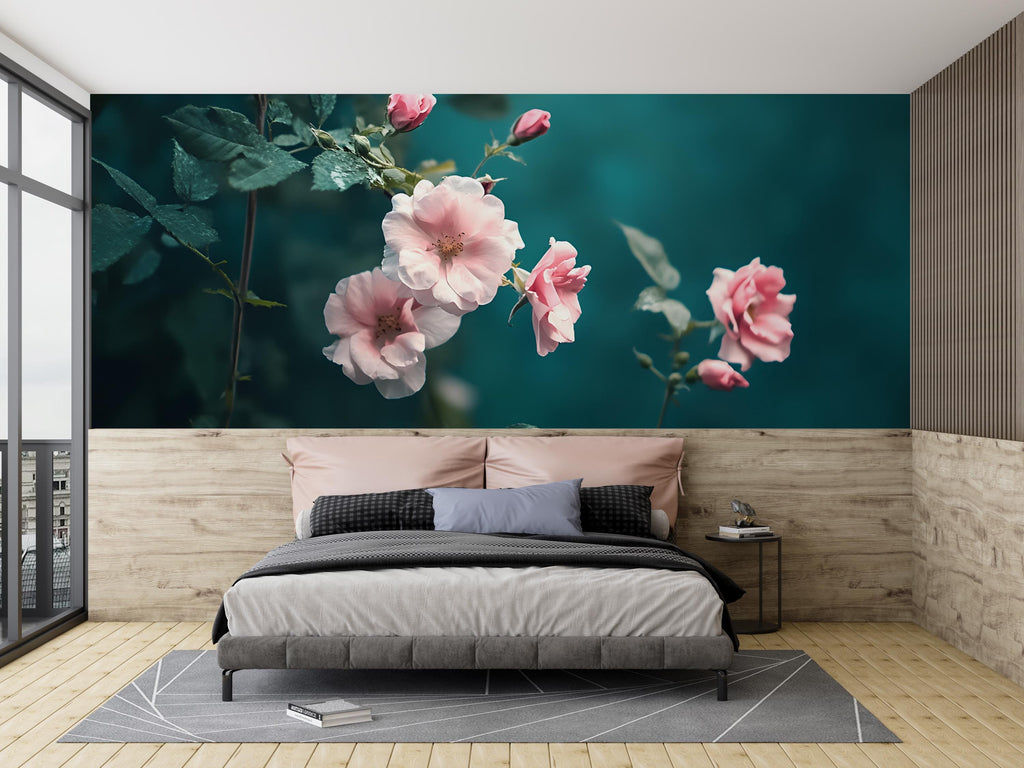 Rose Flower Wallpaper / Vintage Roses Wall Mural / Floral Peel and Stick Wallpaper / Romantic Botanical Wall Art / Removable Rose Decor