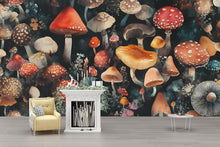 Load image into Gallery viewer, Mystical Mushroom Wallpaper / Fantasy Forest Wall Mural / Whimsical Fungi Peel and Stick / Cottagecore Mushroom Wall Art / Enchanted Wall