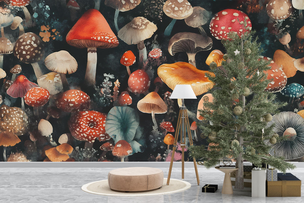 Mystical Mushroom Wallpaper / Fantasy Forest Wall Mural / Whimsical Fungi Peel and Stick / Cottagecore Mushroom Wall Art / Enchanted Wall