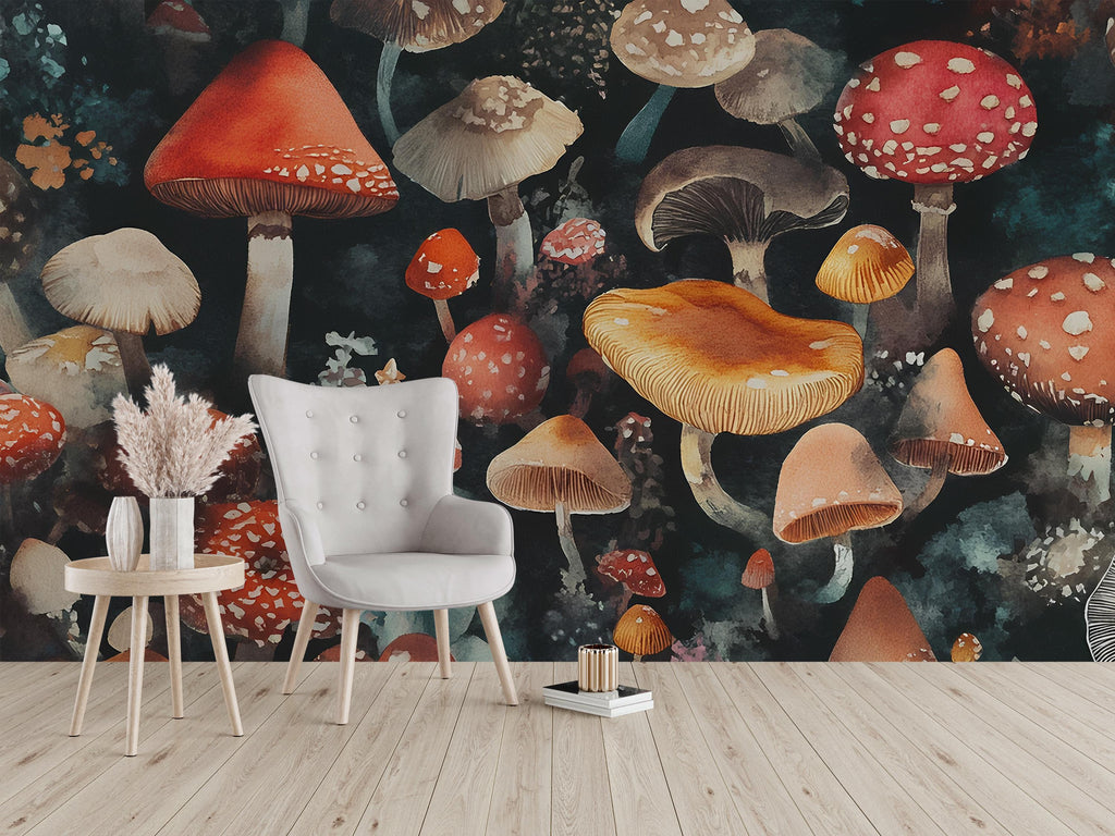 Mystical Mushroom Wallpaper / Fantasy Forest Wall Mural / Whimsical Fungi Peel and Stick / Cottagecore Mushroom Wall Art / Enchanted Wall