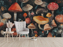 Load image into Gallery viewer, Mystical Mushroom Wallpaper / Fantasy Forest Wall Mural / Whimsical Fungi Peel and Stick / Cottagecore Mushroom Wall Art / Enchanted Wall