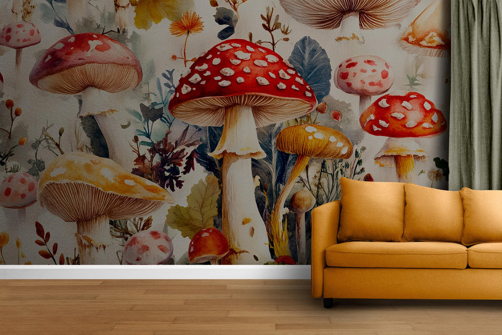 Mystical Mushroom Wallpaper / Enchanted Forest Wall Mural / Whimsical Fungi Peel and Stick / Fantasy Nature Wall Art / Cottagecore Room