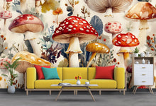 Load image into Gallery viewer, Mystical Mushroom Wallpaper / Enchanted Forest Wall Mural / Whimsical Fungi Peel and Stick / Fantasy Nature Wall Art / Cottagecore Room