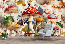 Load image into Gallery viewer, Mystical Mushroom Wallpaper / Enchanted Forest Wall Mural / Whimsical Fungi Peel and Stick / Fantasy Nature Wall Art / Cottagecore Room