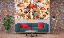 Load image into Gallery viewer, Mystical Mushroom Wallpaper / Enchanted Forest Wall Mural / Whimsical Fungi Peel and Stick / Fantasy Nature Wall Art / Cottagecore Room