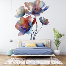Load image into Gallery viewer, Watercolor Flower Wall Decal / Floral Peel and Stick Mural / Removable Flower Wall Art / Boho Nursery Wall Decor / Pastel Botanical Decal