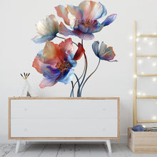 Load image into Gallery viewer, Watercolor Flower Wall Decal / Floral Peel and Stick Mural / Removable Flower Wall Art / Boho Nursery Wall Decor / Pastel Botanical Decal