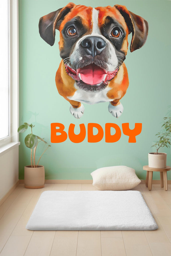 Personalized Boxer Dog Wall Decal / Custom Pet Name Wall Art / Boxer Silhouette Sticker / Dog Breed Wall Decor / Boxer Puppy Mural