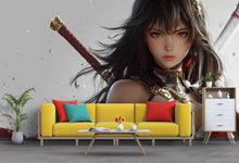 Load image into Gallery viewer, Anime Girl Wall Mural – Samurai Warrior Wall Art, Fantasy Female Wallpaper, Japanese Katana Girl Poster, Large Anime Decor for Home