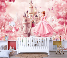 Load image into Gallery viewer, Princess Castle Wall Mural – Pink Fairy Tale Wallpaper for Girls Bedroom or Nursery, Peel and Stick Princess Room Decor, Magical Kids Art