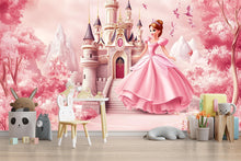 Load image into Gallery viewer, Princess Castle Wall Mural – Pink Fairy Tale Wallpaper for Girls Bedroom or Nursery, Peel and Stick Princess Room Decor, Magical Kids Art