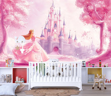 Load image into Gallery viewer, Princess Castle Wall Mural – Pink Fairytale Wallpaper for Girls Nursery or Bedroom, Fantasy Peel and Stick Wall Art, Magical Kids Decor