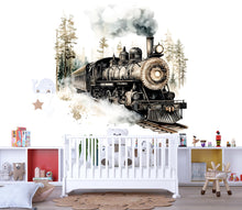 Load image into Gallery viewer, Rustic Steam Train Wall Decal / Watercolor Train Nursery Mural / Vintage Locomotive Wall Art / Peel and Stick Boys / Train Theme Nursery