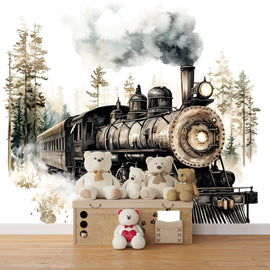 Rustic Steam Train Wall Decal / Watercolor Train Nursery Mural / Vintage Locomotive Wall Art / Peel and Stick Boys / Train Theme Nursery