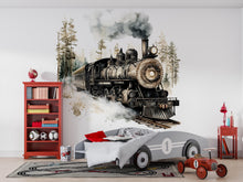 Load image into Gallery viewer, Rustic Steam Train Wall Decal / Watercolor Train Nursery Mural / Vintage Locomotive Wall Art / Peel and Stick Boys / Train Theme Nursery