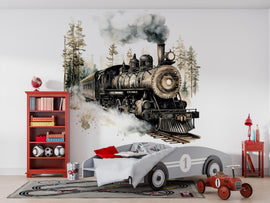Rustic Steam Train Wall Decal / Watercolor Train Nursery Mural / Vintage Locomotive Wall Art / Peel and Stick Boys / Train Theme Nursery