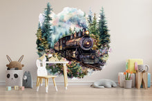 Load image into Gallery viewer, Watercolor Rustic Steam Train Wall Decal / Vintage Locomotive Nursery Mural / Peel and Stick Train Wall Art / Boys Room Train Decor