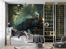 Load image into Gallery viewer, Watercolor Steam Train Forest Wallpaper – Vintage Train Wall Mural for Nursery, Kids Room, Adventure Theme Decor