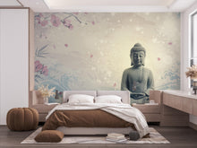 Load image into Gallery viewer, Zen Buddha Spa Wall Mural – Minimalist Meditation Wallpaper with Cherry Blossoms Watercolor Waves – Calm Neutral Wellness Decor Mural 699RS