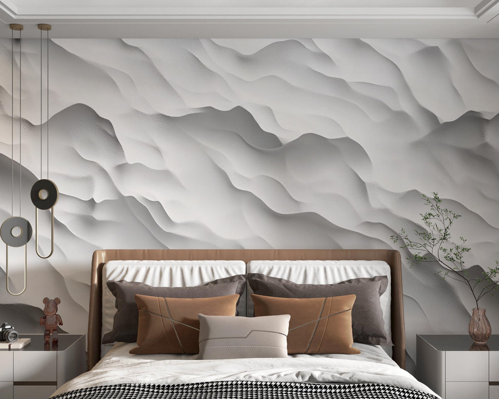 Wavy 3D Texture Wallpaper – Abstract Wave Wall Mural – Modern Illusion Effect Peel and Stick Wallpaper – Textured Look Wall Art Decor