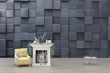 Load image into Gallery viewer, Modern 3D Black Square Wall Mural – Geometric Textured Wallpaper – Contemporary Accent Wall Décor – Peel and Stick Faux Panel Wallpaper