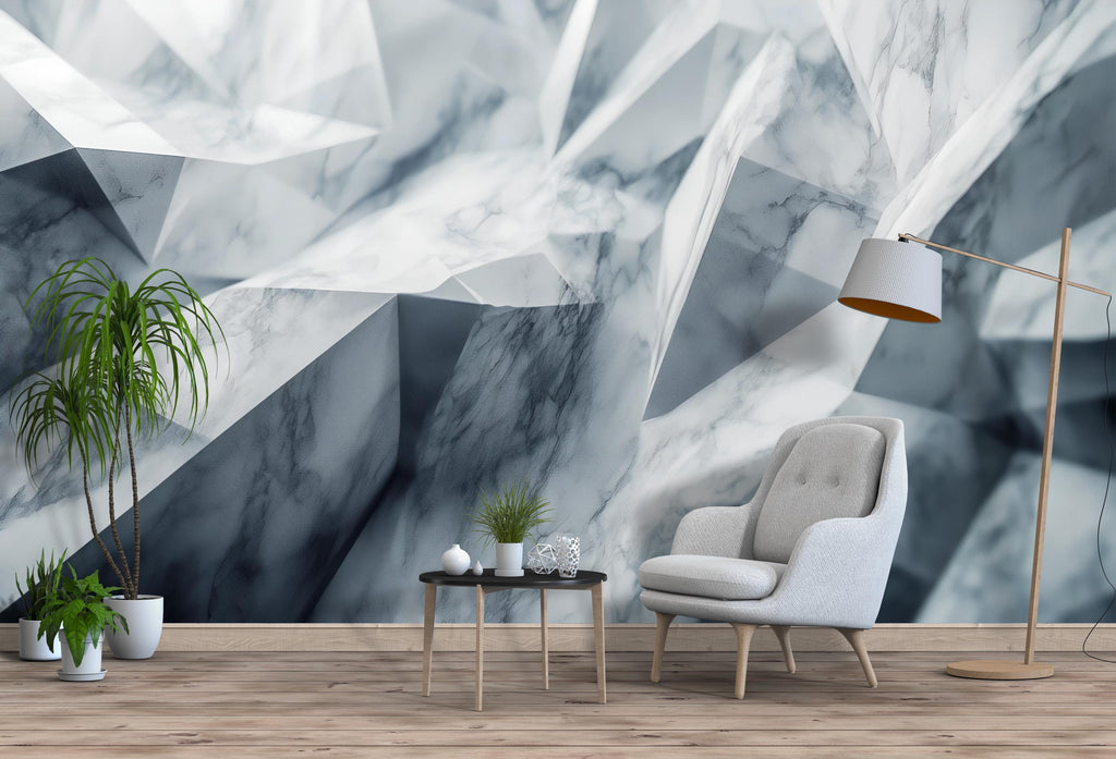 3D Marble Crystal Wallpaper – Geometric Stone Texture Wall Mural – Modern Abstract Peel and Stick Wallpaper – Luxury Living Room Wall Decor
